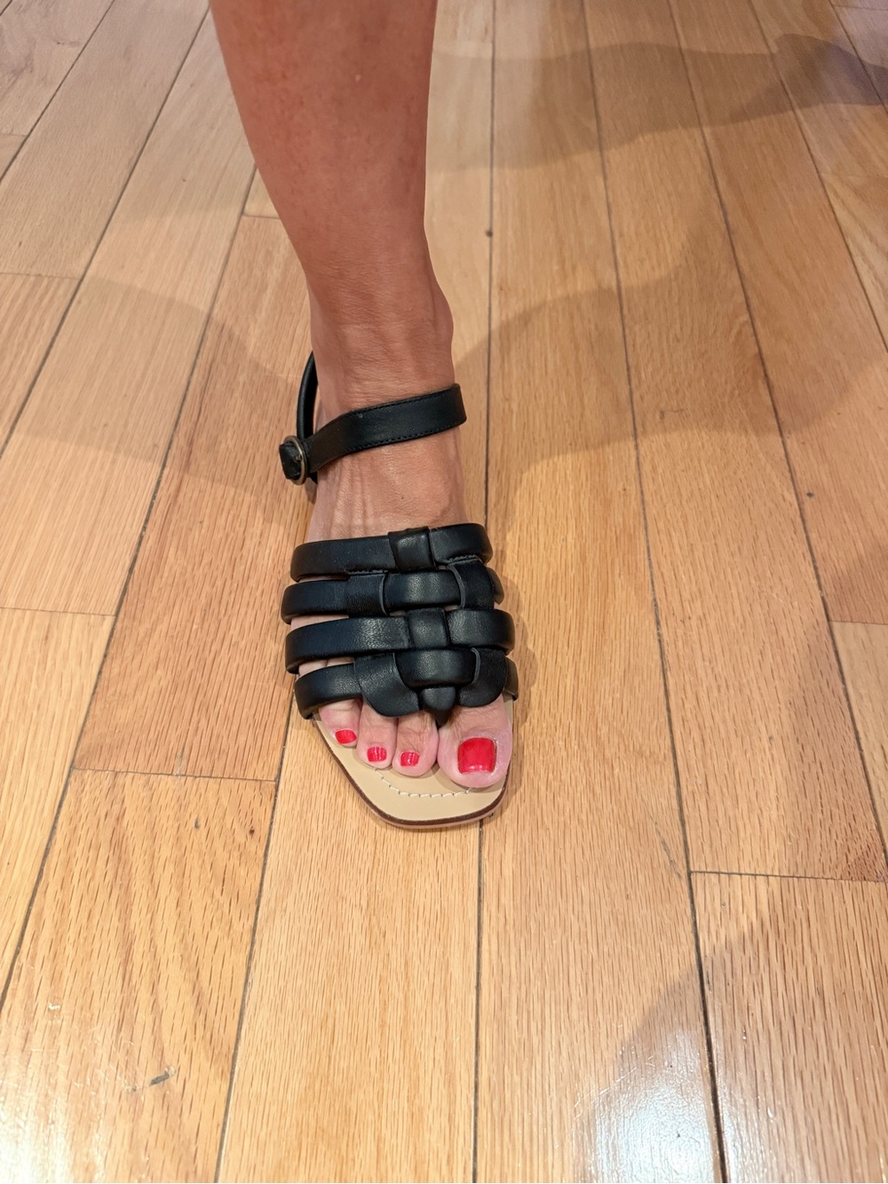 Maeve Black Braided Leather Ankle-Strap Sandals